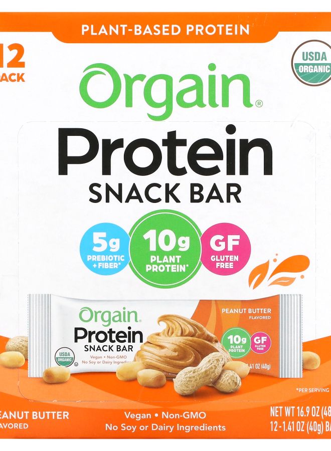 Organic PlantBased Protein Bar Peanut Butter 12 Bars 1.41 oz (40 g) Each