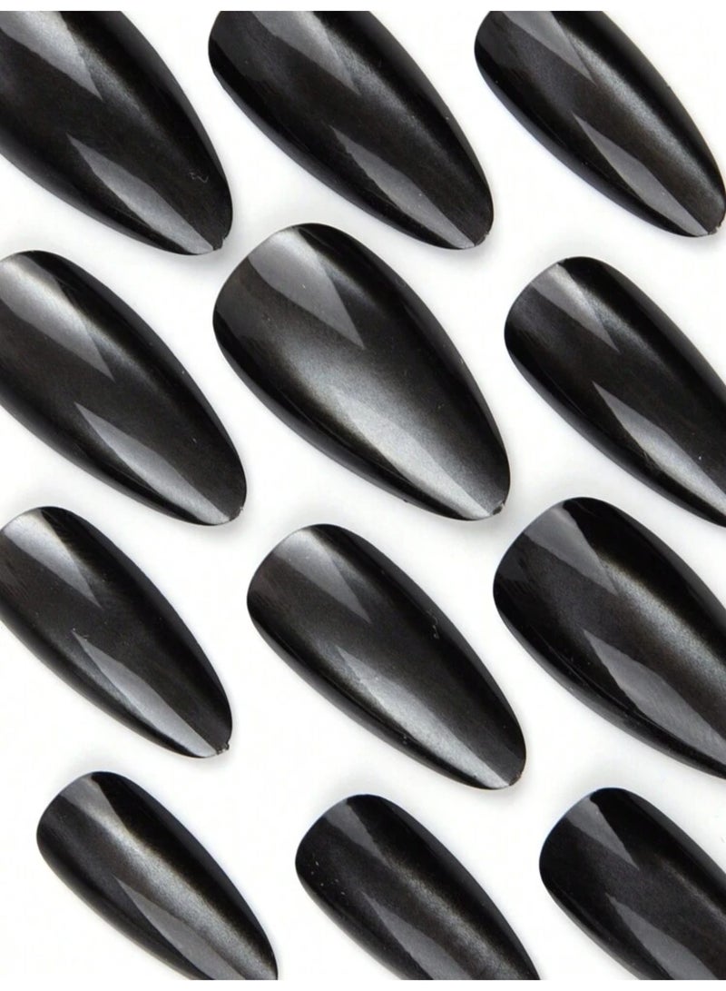 أظافر صناعية سوداء لامعة (Cat-Eye) - تركيب فوري، أناقة ساحرة، متانة تدوم طويلاً! - Image 1