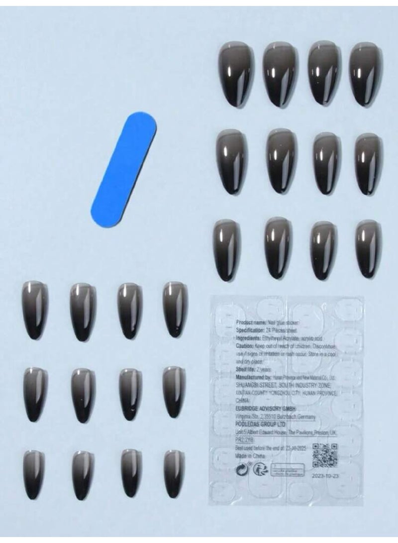 أظافر صناعية سوداء لامعة (Cat-Eye) - تركيب فوري، أناقة ساحرة، متانة تدوم طويلاً! - Image 4