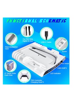 KJH PS5 Slim Cooling Stand with Controller Charging Station (White)  - Image 4