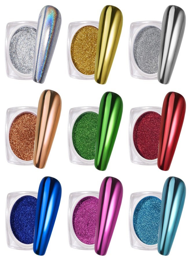 Pretty Diva Chrome Nail Powder - 9 colors Metallic Mirror Effect Red Chrome Nail Powder Xmas Red Green Gold Silver Blue Pink Holographic Nails Chrome Powders - Image 1