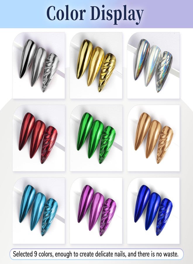 Pretty Diva Chrome Nail Powder - 9 colors Metallic Mirror Effect Red Chrome Nail Powder Xmas Red Green Gold Silver Blue Pink Holographic Nails Chrome Powders - Image 2