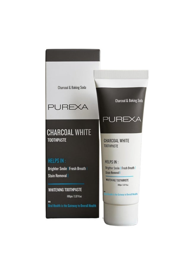 PUREXA Charcoal and Baking Soda Whitening Toothpaste 100g | Removes Tough Stains of Coffee, Tea, Wine & Tobacco | Fluoride Protection, Enamel Safe, Mint Fresh, Oral Care for Adults & Teens - Image 1
