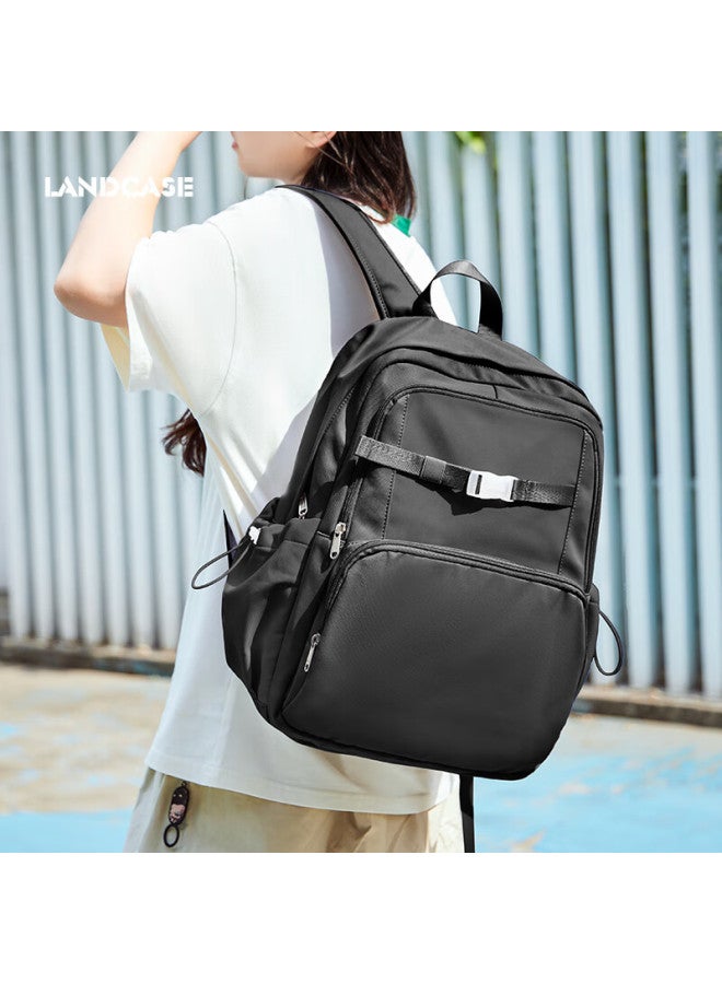 Landcase Women's Backpack For College Students High Appearance Large Capacity Double Shoulder Bag Junior High School Lightweight Backpack Computer Bag Men 4552 Black