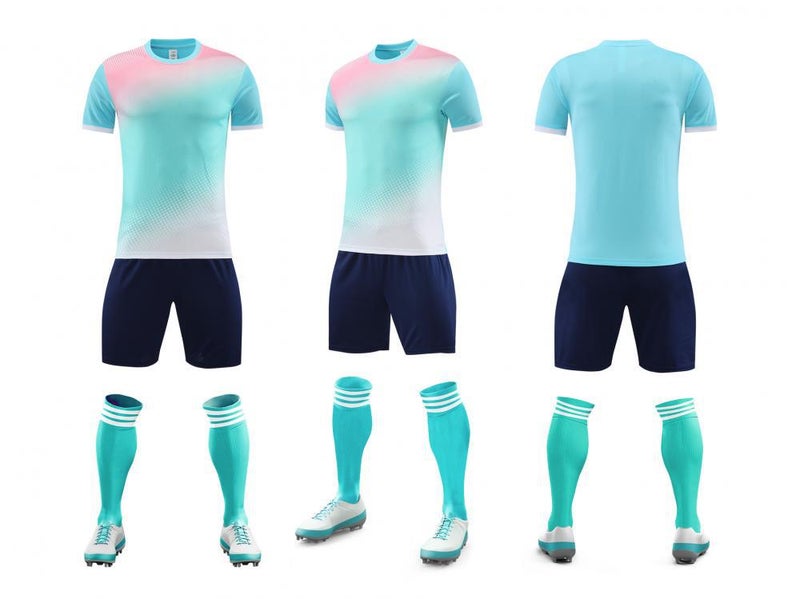 Generic New Adult Football Clothes Summer Football Training Clothes Mens Game Sports suit Clothing Color-block Jersey ocean blue 