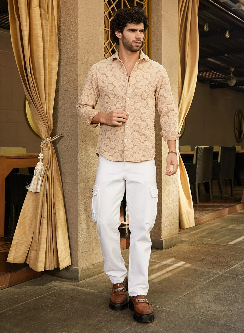 كامبوس سوترا Men's Camel Beige Rose-Tactile Shirt