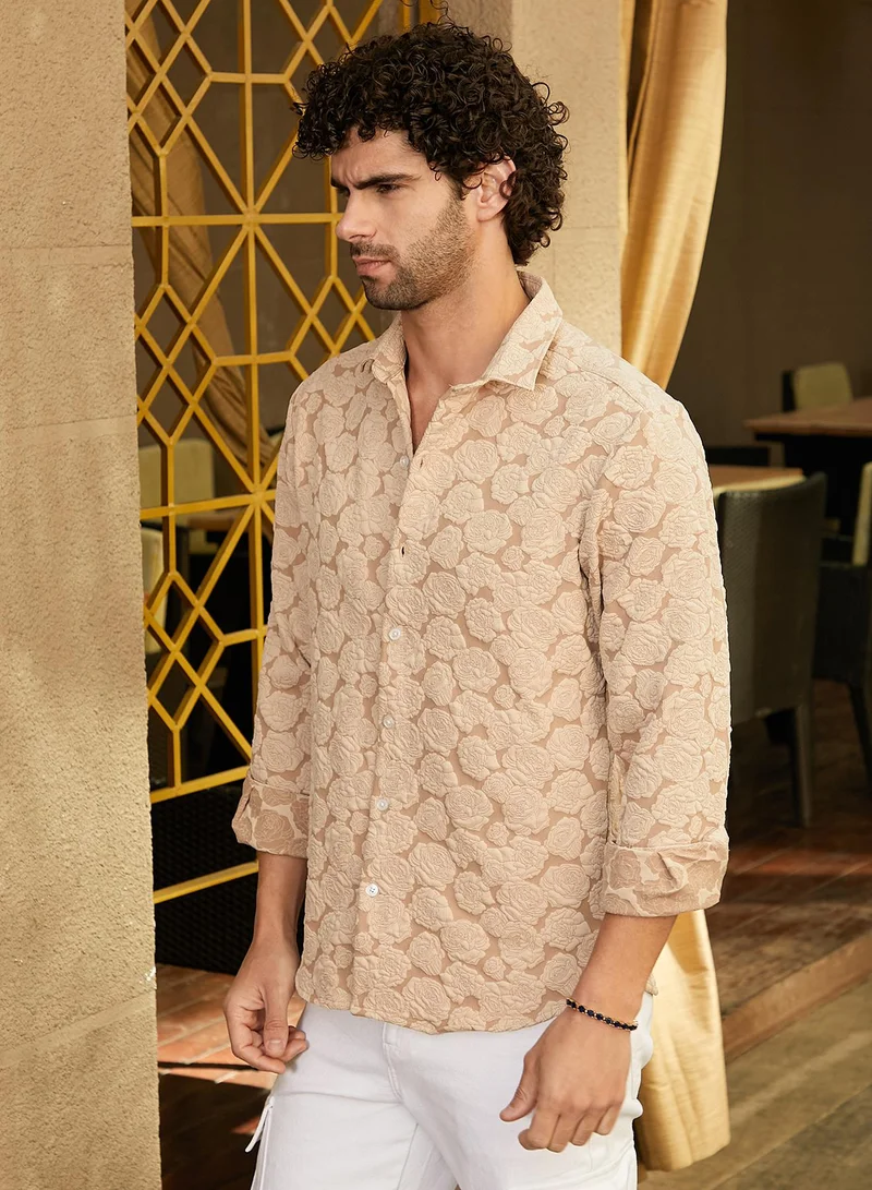 كامبوس سوترا Men's Camel Beige Rose-Tactile Shirt