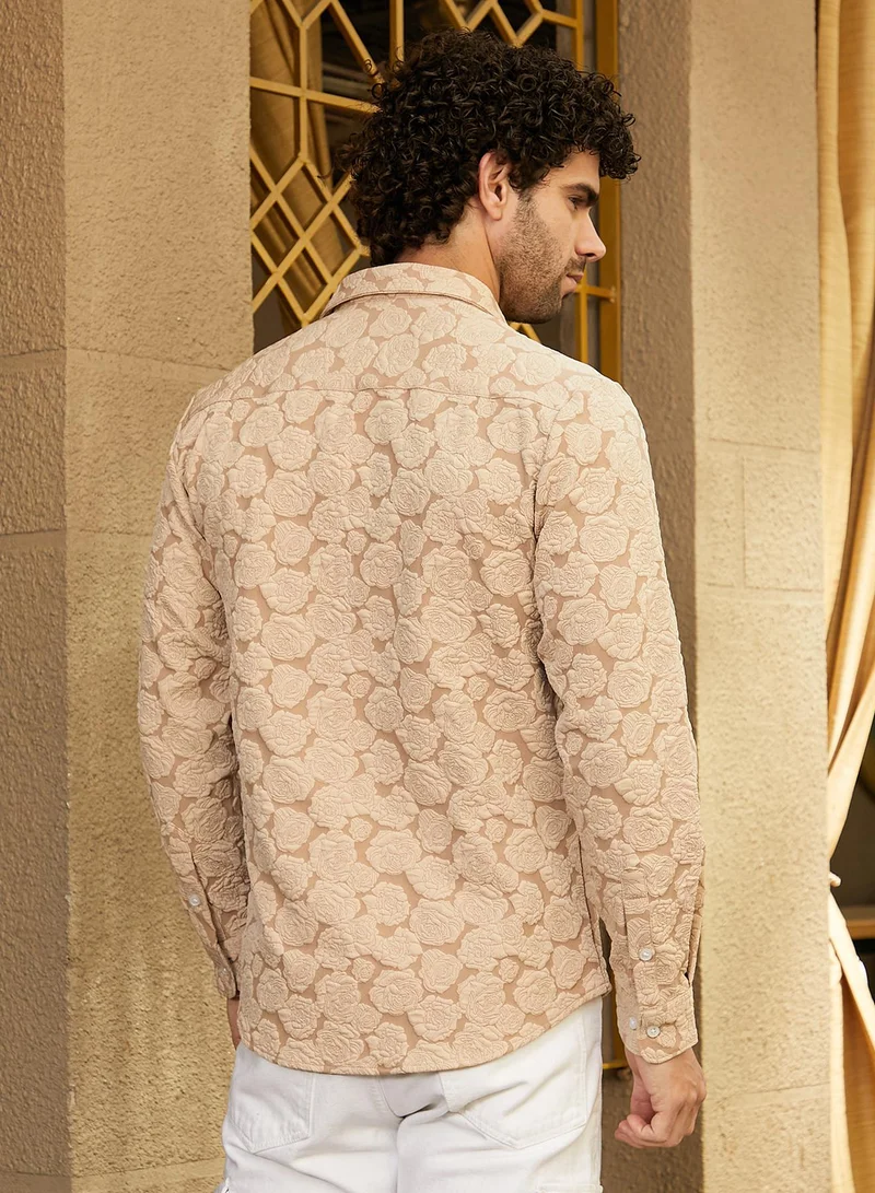 كامبوس سوترا Men's Camel Beige Rose-Tactile Shirt