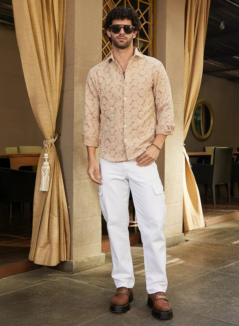 كامبوس سوترا Men's Camel Beige Rose-Tactile Shirt