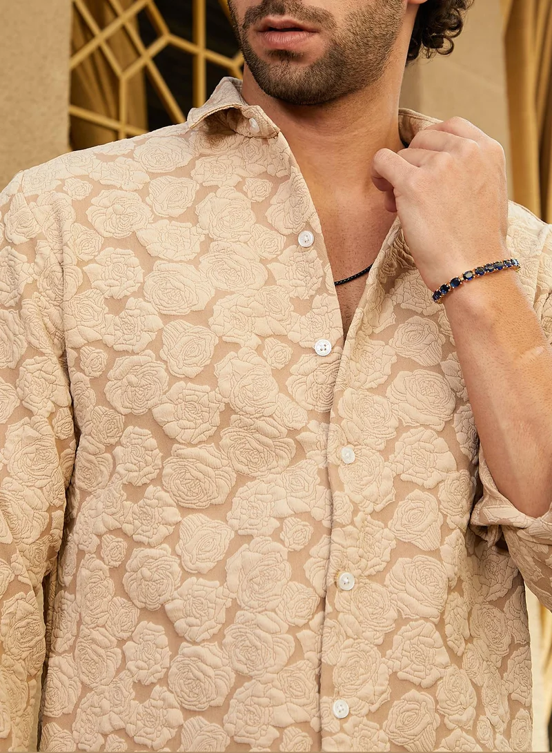 كامبوس سوترا Men's Camel Beige Rose-Tactile Shirt