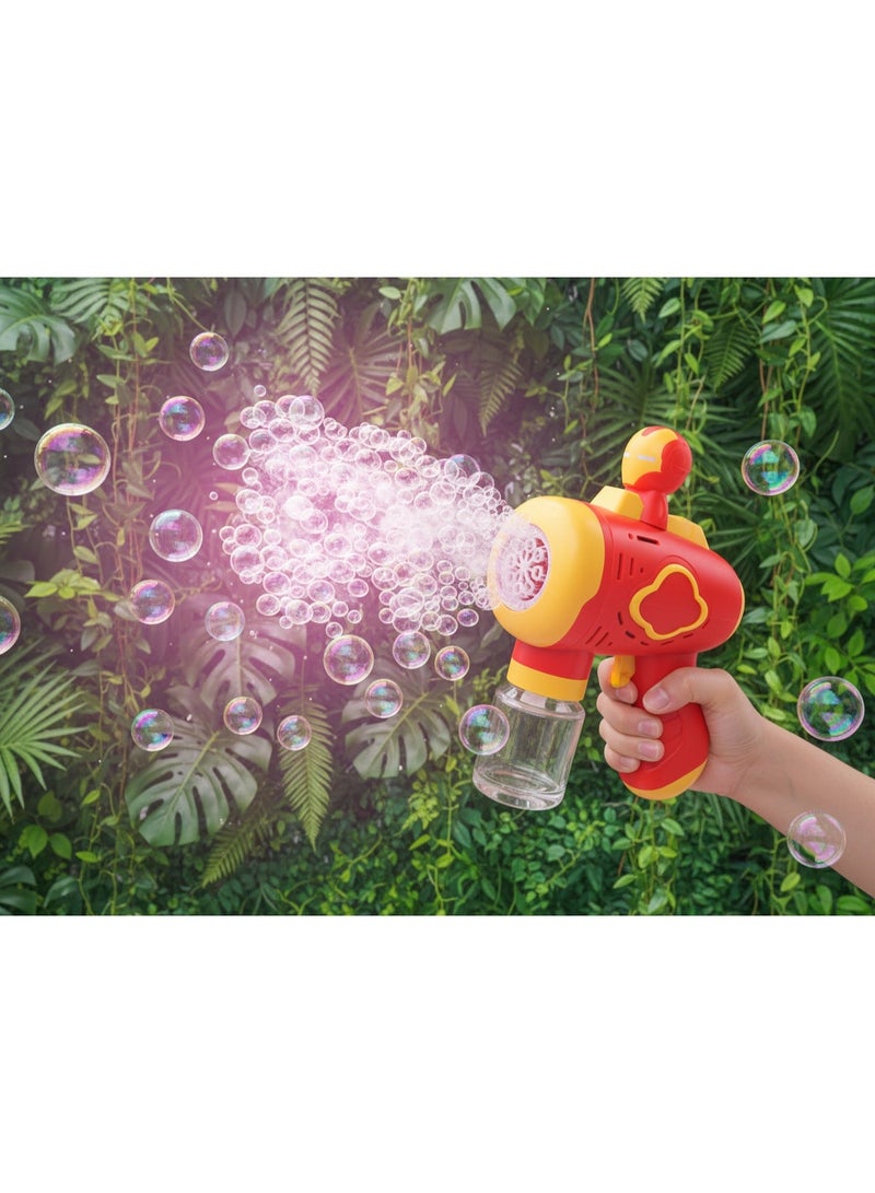 مسدس فقاعات كهربائي للأطفال بإضاءة LED – لعبة نفخ فقاعات أوتوماتيكية بتصميم شخصية بطل خارق باللون الأحمر والذهبي | مثالي للعب الخارجي والحفلات - Image 3