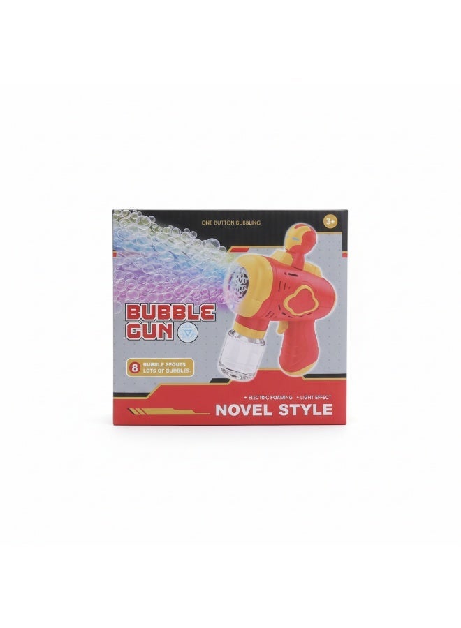 مسدس فقاعات كهربائي للأطفال بإضاءة LED – لعبة نفخ فقاعات أوتوماتيكية بتصميم شخصية بطل خارق باللون الأحمر والذهبي | مثالي للعب الخارجي والحفلات - Image 4