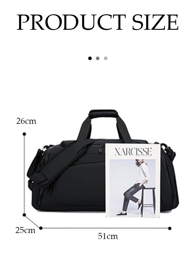 DUNISO Gym Bag, portable waterproof Oxford cloth travel luggage bag, with shoe compartment and dry wet separation storage bag, suitable for outdoor，sports, swimming, yoga, 51 * 25 * 26cm (black)  - Image 4