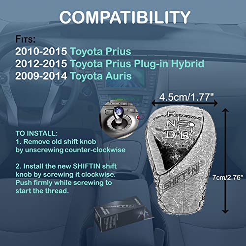 SHIFTIN Black Carbon Fiber Gear Shift Knob for Toyota Auris Prius Plug-in Hybrid (Black Leather/Carbon Fiber Pattern) - Image 2