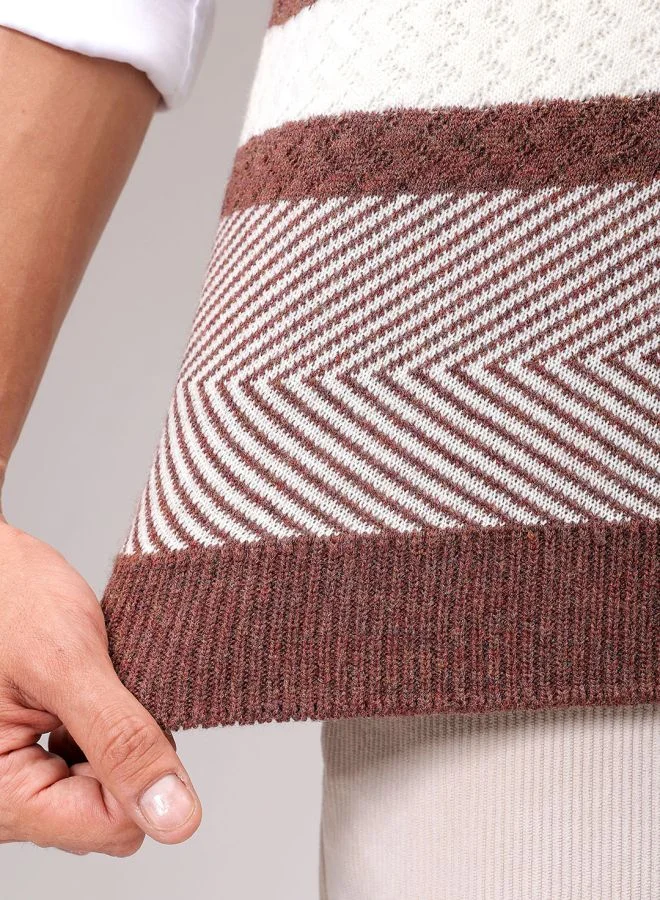 شركة المرآب الهندية Men Oversized Horizontal Stripes V-Neck Sweater