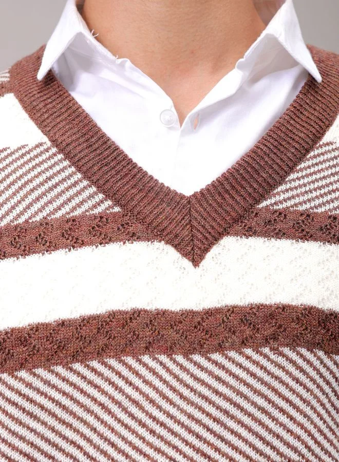 شركة المرآب الهندية Men Oversized Horizontal Stripes V-Neck Sweater