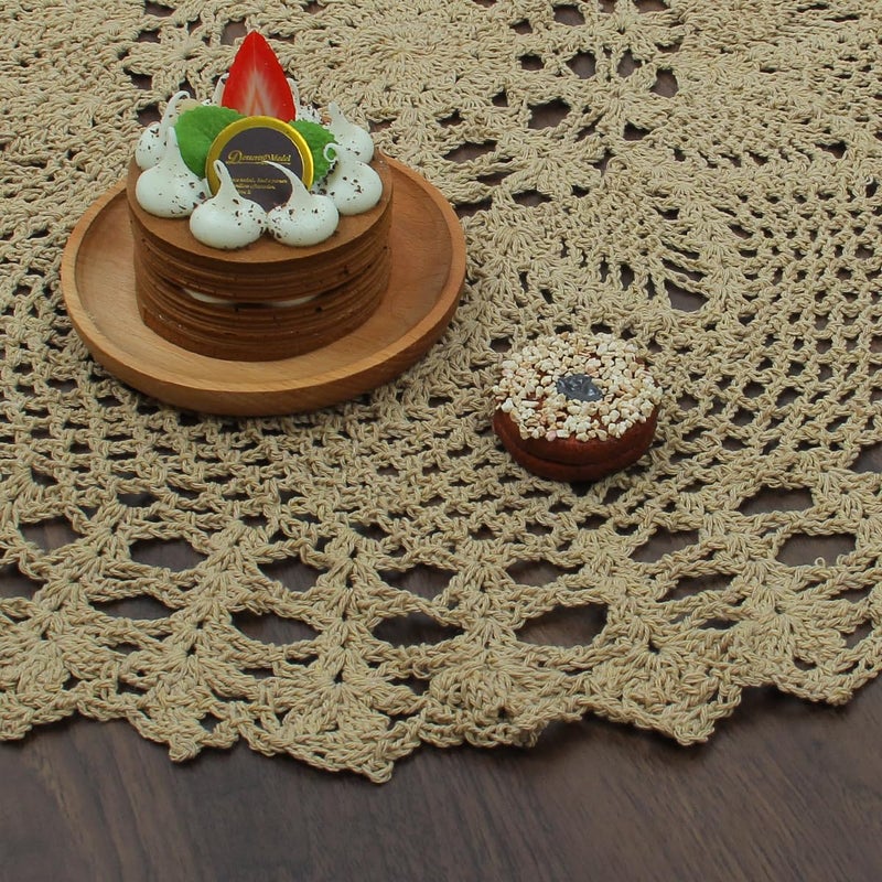 kilofly Handmade Crochet Cotton Lace Table Sofa Doily  Waterlily  Brown  22 inch - Image 4