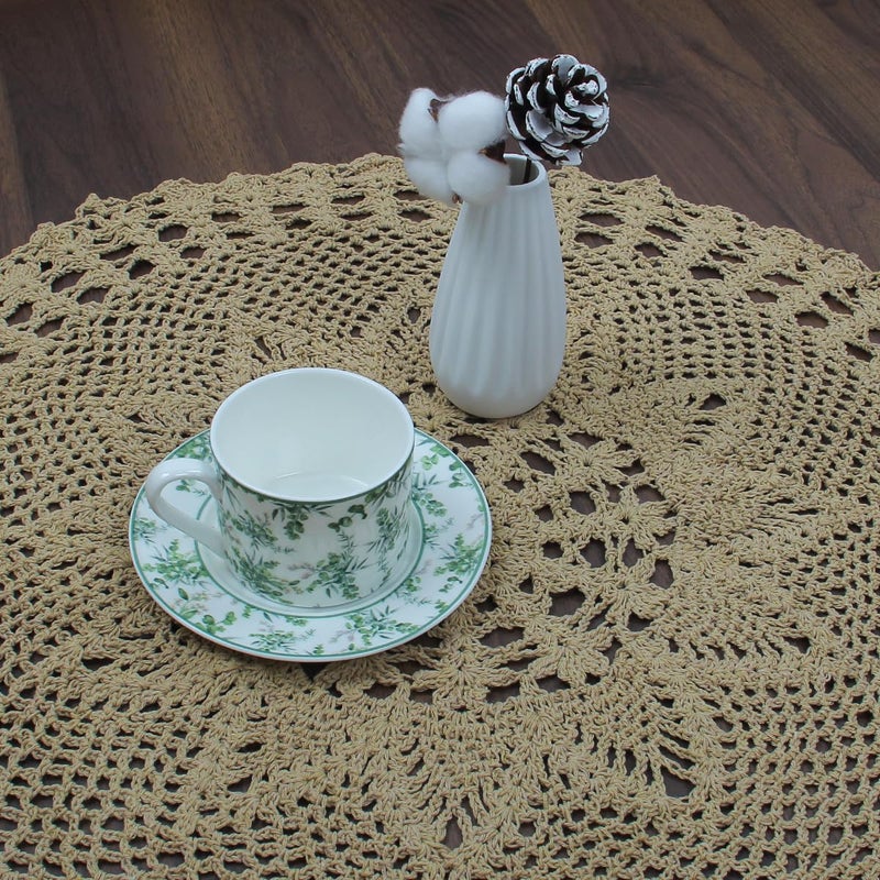 kilofly Handmade Crochet Cotton Lace Table Sofa Doily  Waterlily  Brown  22 inch - Image 3