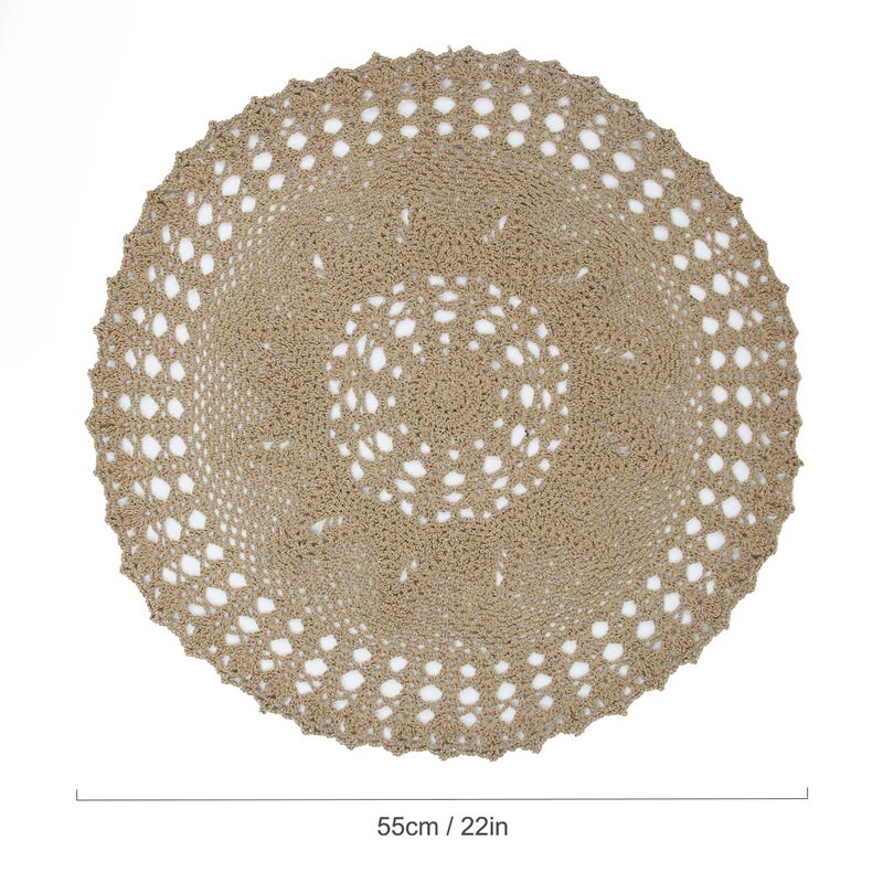 kilofly Handmade Crochet Cotton Lace Table Sofa Doily  Waterlily  Brown  22 inch - Image 2