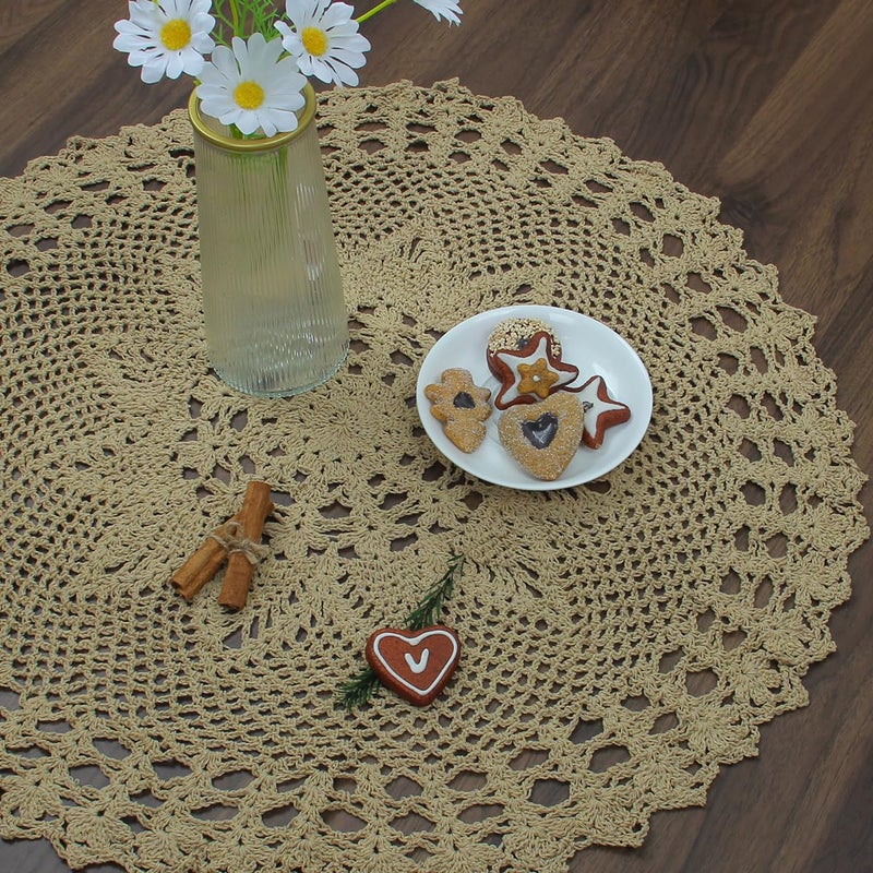 kilofly Handmade Crochet Cotton Lace Table Sofa Doily  Waterlily  Brown  22 inch - Image 5