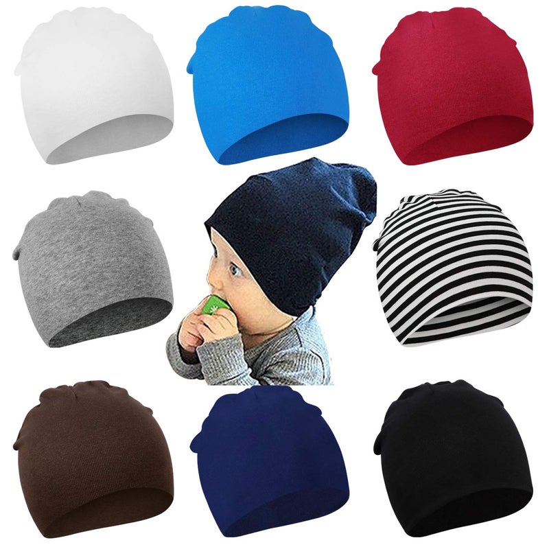 DRESHOW BQUBO 8 Pack Unisex Baby Beanie Hat Infant Toddler Kid Hats Baby Soft Cute Knit Cap Nursery Beanie
