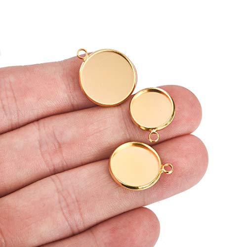Lanbeide Stainless Steel Pendant Trays Cabochon Settings Bezel Pendant Blanks for DIY Crafting Photo Jewelry Making 16x16mm Gold - Image 3