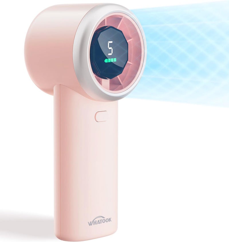 WHATOOK Portable Handheld Turbo Fan, 5 Speeds Mini Personal Fan with 4000mAh Rechargeable Battery, Small Pocket Fan for Travel Essentials, Beach, Office, Gifts for Women Men - Light    pink - Image 2