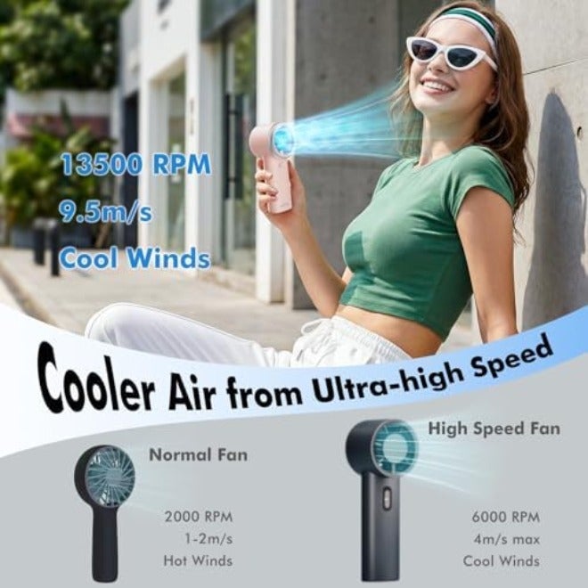 WHATOOK Portable Handheld Turbo Fan, 5 Speeds Mini Personal Fan with 4000mAh Rechargeable Battery, Small Pocket Fan for Travel Essentials, Beach, Office, Gifts for Women Men - Light    pink - Image 5