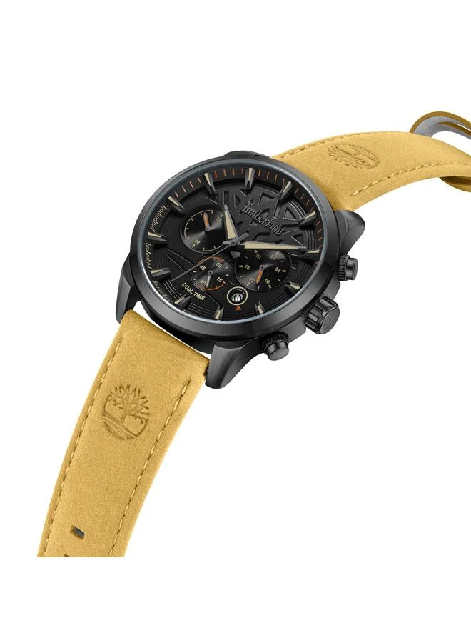 Timberland Henniker II Black Dial Leather Strap Multifunction Watch for Men, 44mm