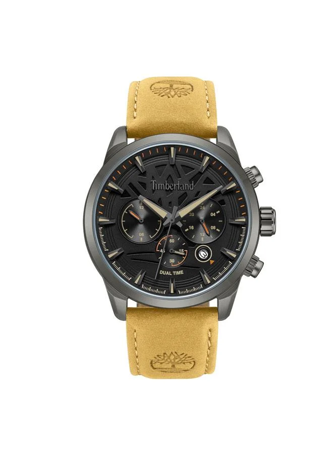 Timberland Henniker II Black Dial Leather Strap Multifunction Watch for Men, 44mm