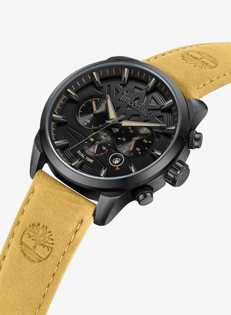 تمبرلاند Henniker II Black Dial Leather Strap Multifunction Watch for Men, 44mm