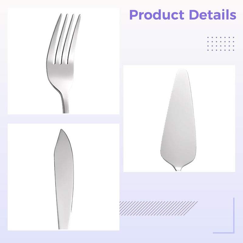 4 Pcs Cake Knife And Server Set, Modern Stainless Steel Flatware, Includes 2 Forks, Silver Wedding Cake Knife And Shovel, Polished For Cake, Dessert, Pizza, Pie - Image 5