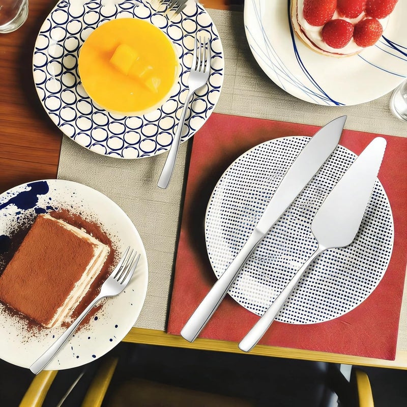 4 Pcs Cake Knife And Server Set, Modern Stainless Steel Flatware, Includes 2 Forks, Silver Wedding Cake Knife And Shovel, Polished For Cake, Dessert, Pizza, Pie - Image 4