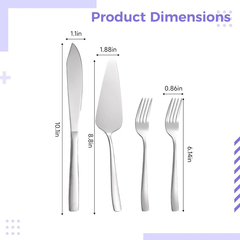 4 Pcs Cake Knife And Server Set, Modern Stainless Steel Flatware, Includes 2 Forks, Silver Wedding Cake Knife And Shovel, Polished For Cake, Dessert, Pizza, Pie - Image 2