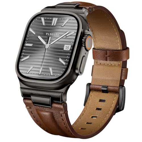 Tlselt Leather Band for Apple Watch Ultra 3/Ultra 2 Bands 49mm 46mm 45mm 44mm, Top Genuine Leather Designer Replacement Strap for iWatch Ultra 3 2 1 SE series 11 10 9 8 7 6 5 4 3 - Image 1