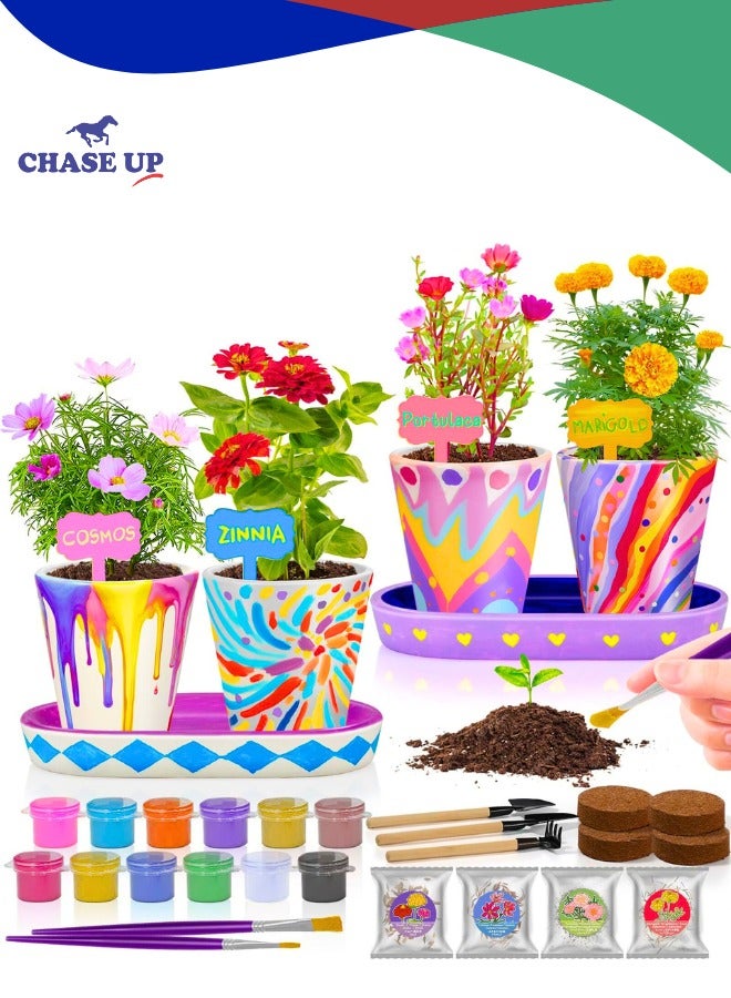 تشيس اب مجموعة من 4 قطع من أدوات البستنة المصنوعة من السيراميك والطلاء والنباتات - حرف يدوية للبنات من سن 8 إلى 12 عامًا، فنون وحرف يدوية للأطفال من سن 8 إلى 12 عامًا، لوازم فنية للأطفال، ألعاب وهدايا عيد ميلاد للبنات والأولاد من سن 4 إلى 5 سنوات - Image 1