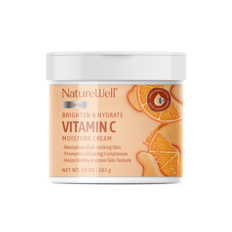 NATURE WELL Clinical Brighten & Hydrate Vitamin C Moisture Cream Skincare for Face, Body & Hands, Revitalizes Dull-Looking Skin, Promotes A Glowing Complexion, Helps Visibly Improve Skin Texture, 10oz - Image 1