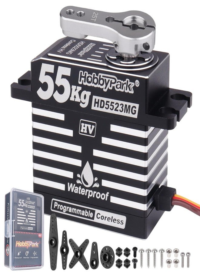 HobbyPark Waterproof RC Servo High Torque Coreless Motor Metal Gear Digital Servo Aluminum Case Parts for 1/8 1/10 RC Crawler SCX10 TRX4 RC Truck RC Car Buggy Basher Control Angle 180° (55kg Torque) - Image 1