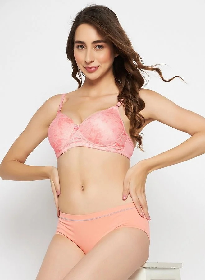 كلوفيا Clovia Padded Non-Wired Full Cup Printed T-Shirt Bra In Soft Pink