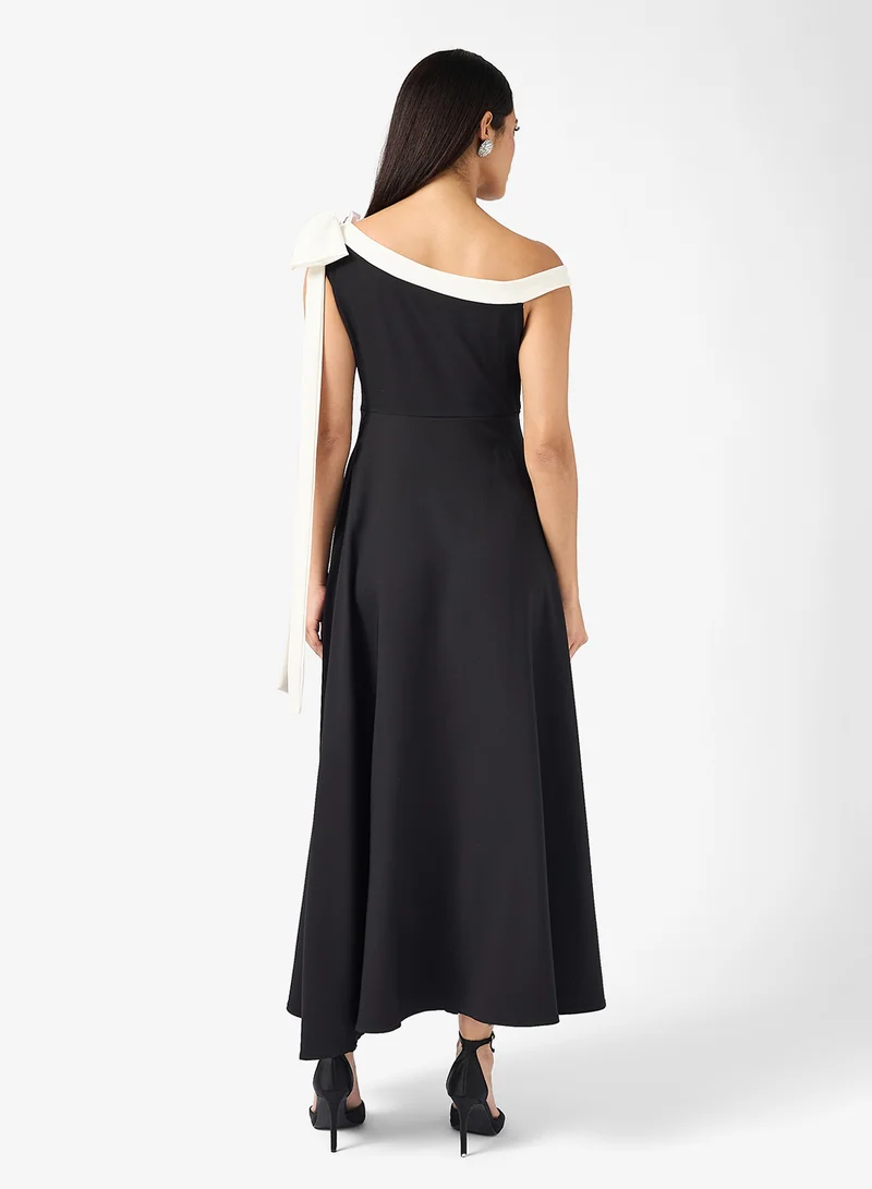 Ella Limited Edition One Shoulder Contrast toned Dress With Shoulder Bow