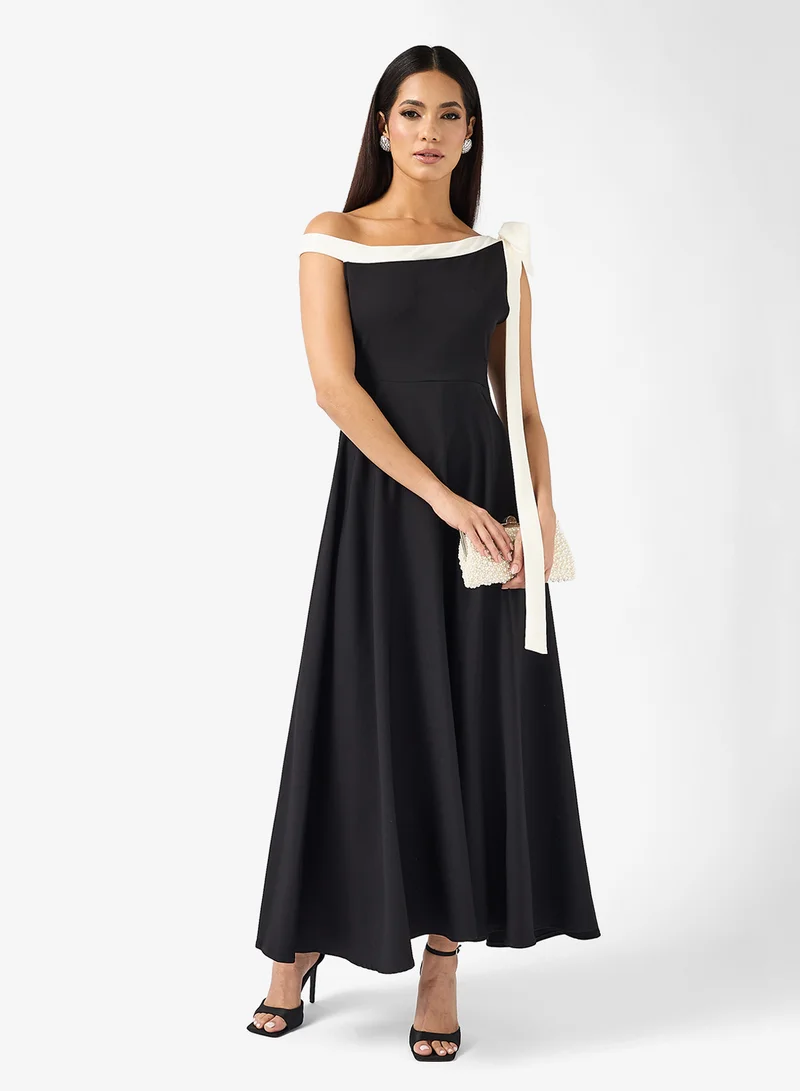 Ella Limited Edition One Shoulder Contrast toned Dress With Shoulder Bow