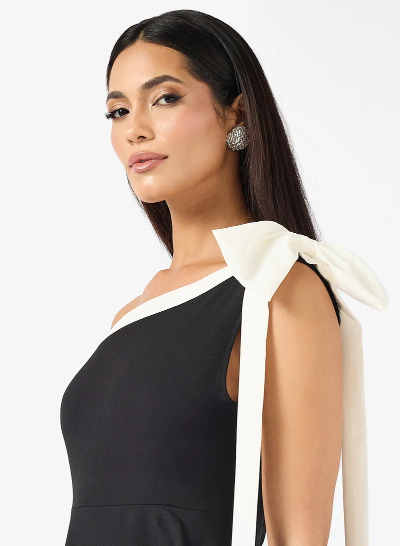Ella Limited Edition One Shoulder Contrast toned Dress With Shoulder Bow