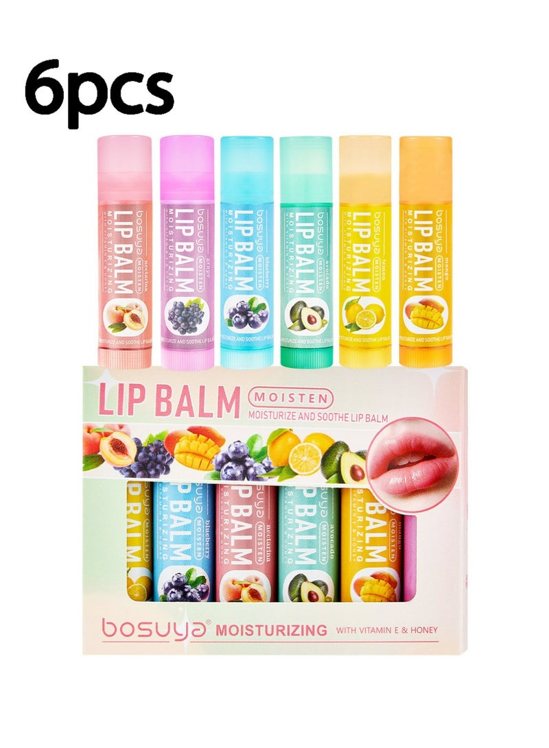 BOSUYA 6 pcs Lip Balm Set, Moisturizing Lip Balm Fruity for Dry Cracked Lips, Long Lasting Lip Care, Travel Size, Winter Anti-Crack, Easy to Apply - Image 1