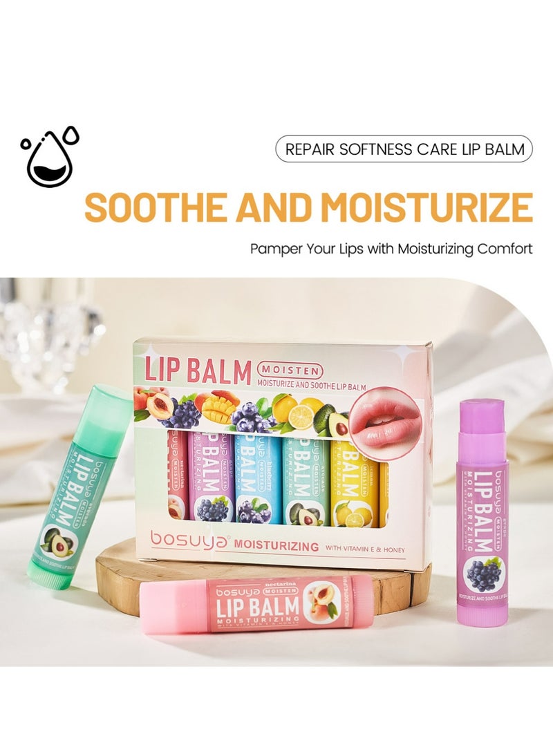 BOSUYA 6 pcs Lip Balm Set, Moisturizing Lip Balm Fruity for Dry Cracked Lips, Long Lasting Lip Care, Travel Size, Winter Anti-Crack, Easy to Apply - Image 3