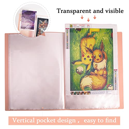 Qunrwe A3 Art Portfolios Case 40 Pages,Diamond Painting Storage Book,Pocket Protector with Index Stickers,11.8 x 16.5 inch Clear Sheet Protectors Portfolio Folder for Artwork,Report,Photo (Pink) - Image 5