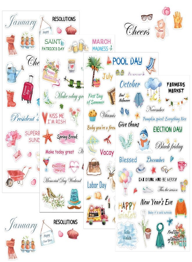 wootile Daily Planners Holiday Seasonal Sticker Seasonals Daily Planner Sticker Seasonal Calendar Stickers Calendar Journaling Stickers Holiday Seasonals Stickerss for Planning Scrapbook Journal 4 Sheet - Image 1