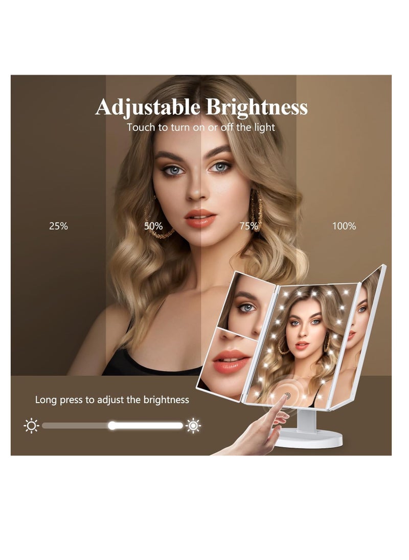 HUONUL - Makeup Mirror Vanity Mirror with Lights, 2X 3X 10X Magnification, Lighted Makeup Mirror, Touch Control, Trifold Makeup Mirror, Dual Power Supply, Portable LED Makeup Mirror, Women Gift (White) - Image 1