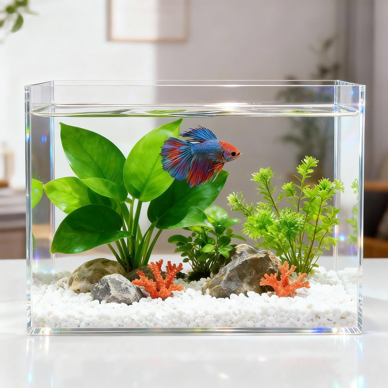 Ferrochef 3 Gallon Acrylic Fish Tank with Mat, Small Aquarium for Raising Betta Fish, Goldfish, Snails, Snakes, Shrimp, and Aquatic Plants, Easy to Maintain - Image 1