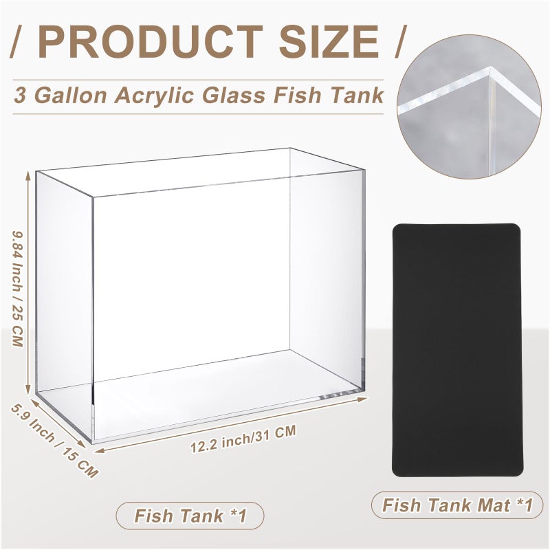Ferrochef 3 Gallon Acrylic Fish Tank with Mat, Small Aquarium for Raising Betta Fish, Goldfish, Snails, Snakes, Shrimp, and Aquatic Plants, Easy to Maintain - Image 2