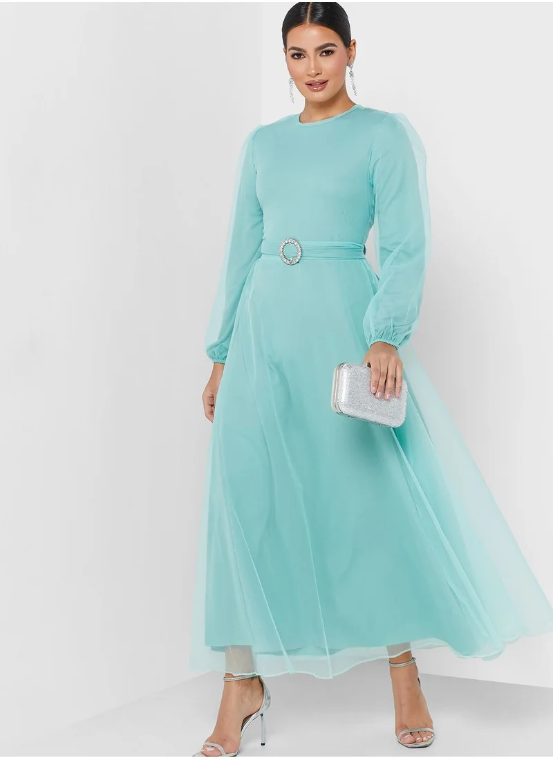 Khizana Puff Sleeve Belted Dress